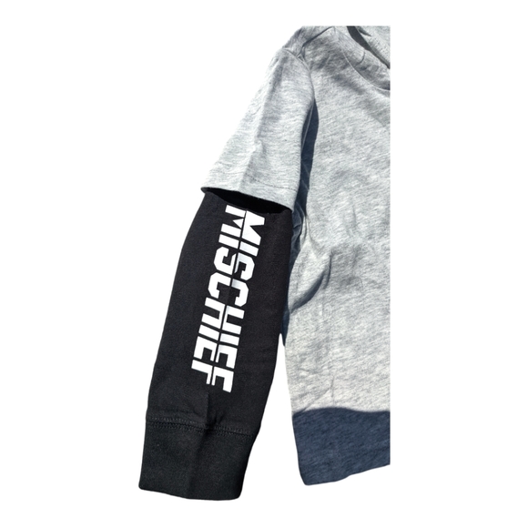 Crazy 8 Boys 2T Grey/Black "Mischief/Mayhem" Graphic Long sleeve T-shirt - Picture 4 of 9